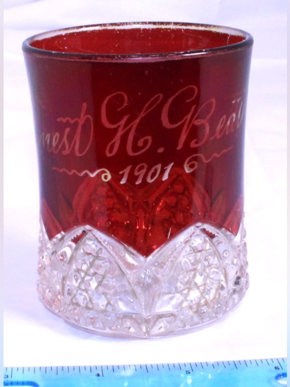 Antique Ruby Red Flash Etched Glass Ernest H Beaty 1901 Souvenir